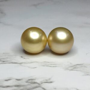 13 MM (Approx.)  Natural Real South Sea Pearl of Pair Round Shape Natural Golden Color Luster AA Personalize Gift Seawater Pearl