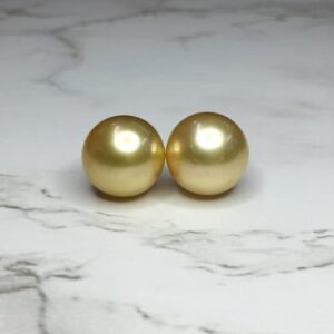 13 mm (Approx.) AA Natural Round Genuine Golden Real South Sea Pearl Pair Beautiful Pearl Earring Personalize Gift Seawater Pearl