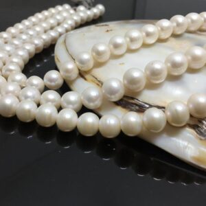 8.5-9.5 MM AA Natural Freshwater Pearl Beads Shape-Near Round/Oval Color-White 15.5 Inch