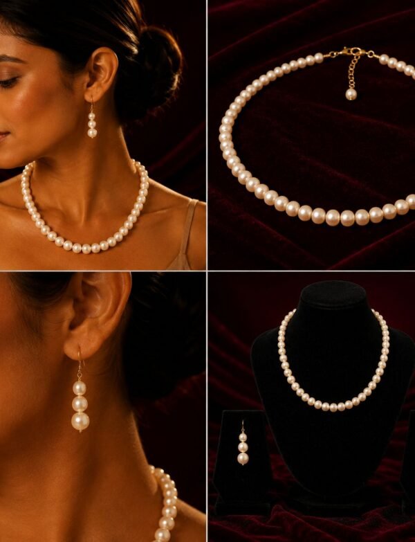 Fresh Water Pearl Necklace With Metal Clasp With Metal Earrings