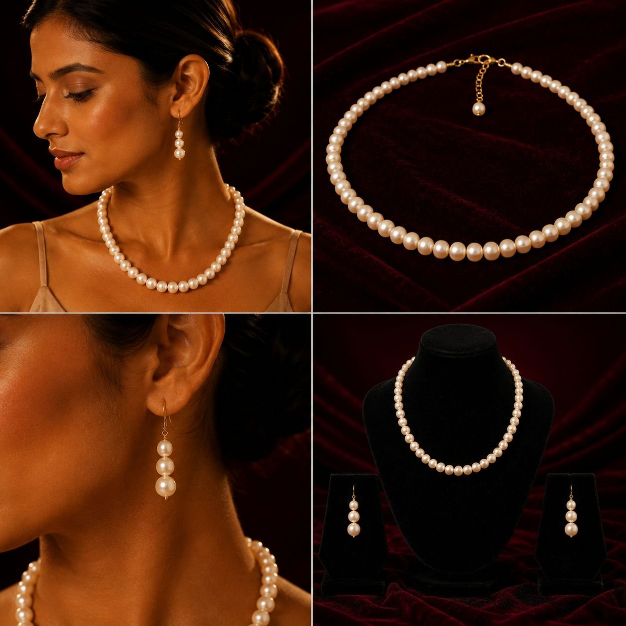 Fresh Water Pearl Necklace With Metal Clasp With Metal Earrings - Image 3
