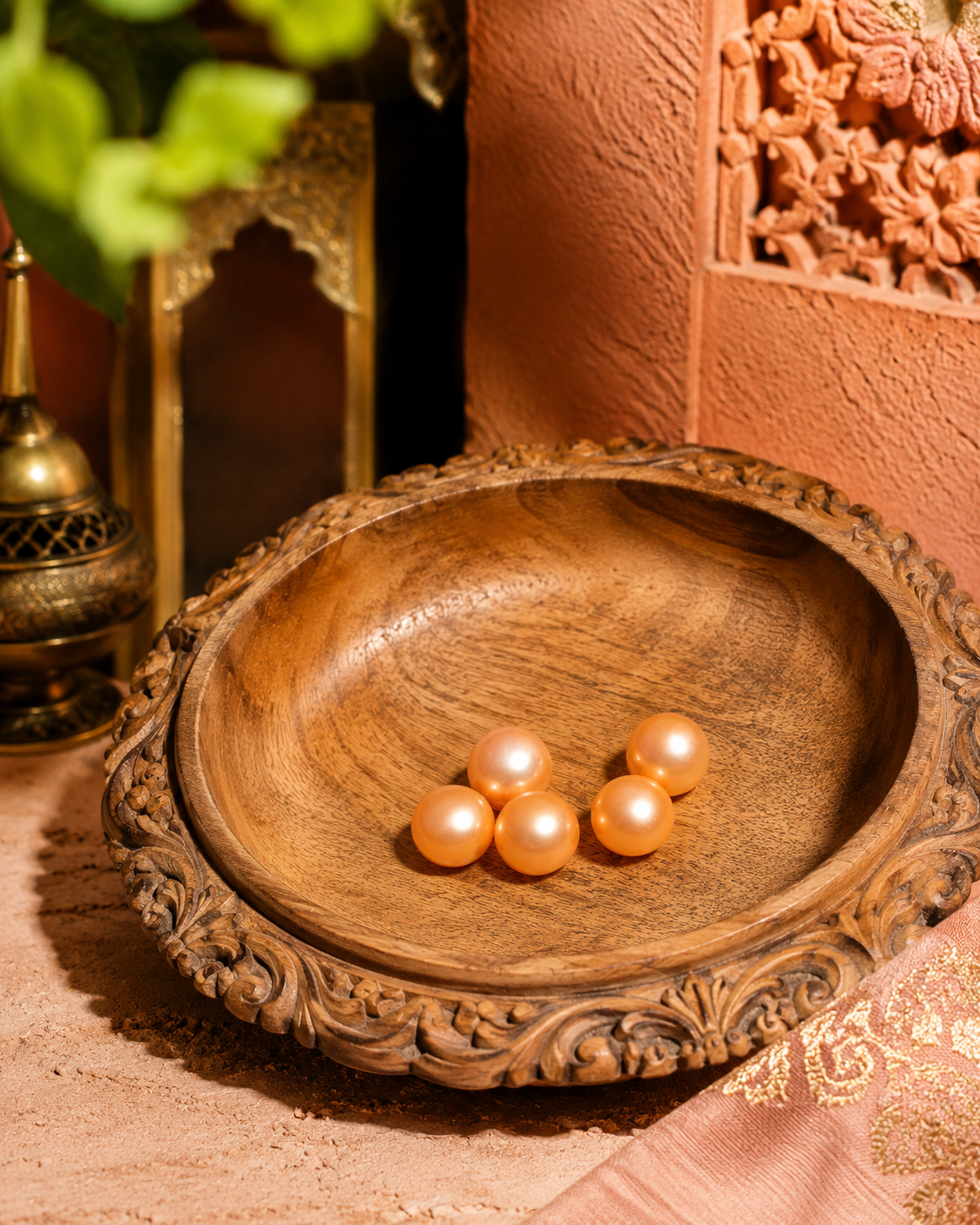 Orange Fresh Water Pearls Button
