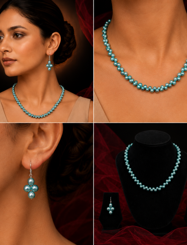 Blue Colour Fresh Water Pearl Necklace with Earrings