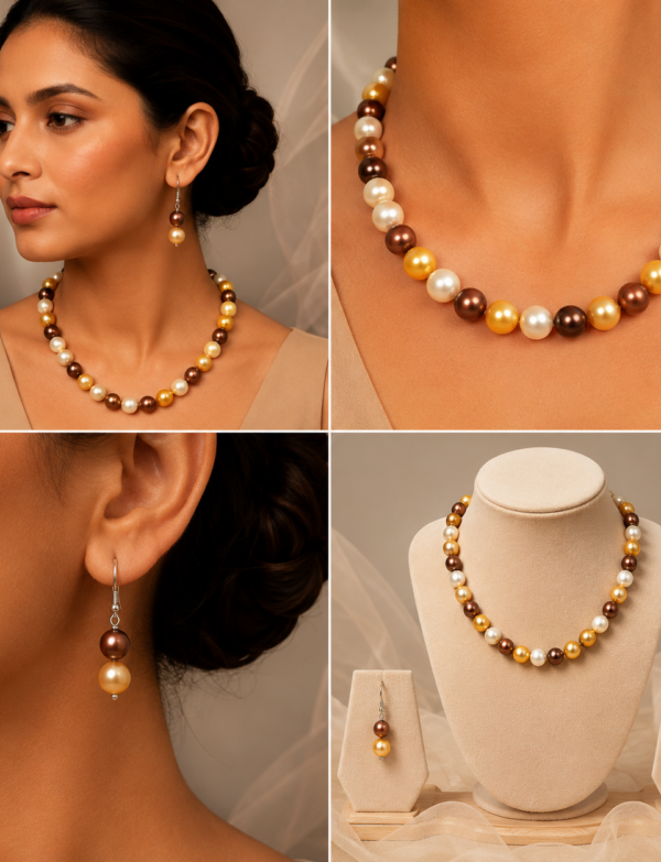 Multi coloured Fresh Water Pearl Necklace with Earrings