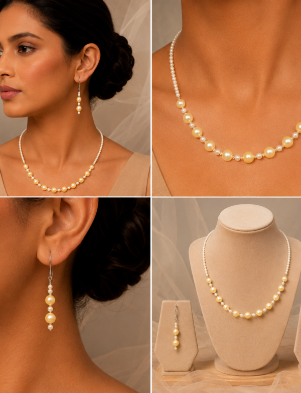 Beautiful Glass Beads Imitation Necklace With Metal Clasp With Earrings