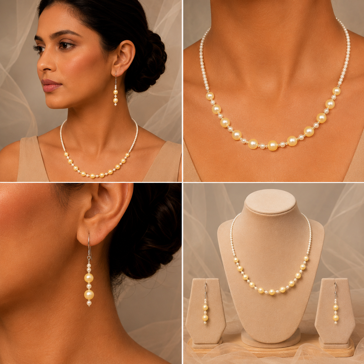 Beautiful Glass Beads Imitation Necklace With Metal Clasp With Earrings