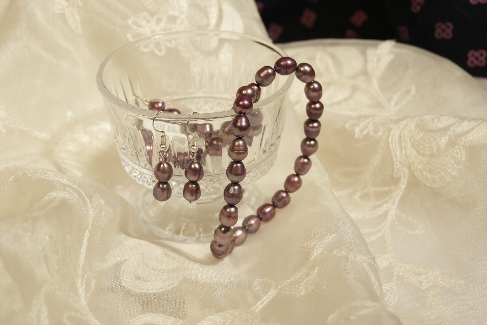 Lavender Fresh Water Pearl Necklace & Earrings - Image 2