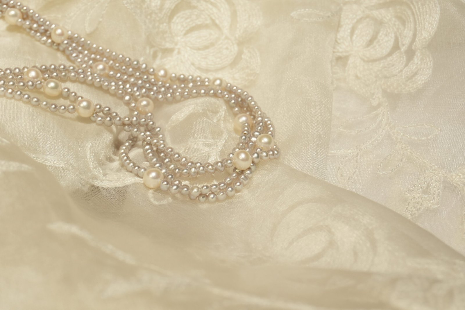 White & Grey Fresh Water Pearls 4 Line Necklace - Image 2