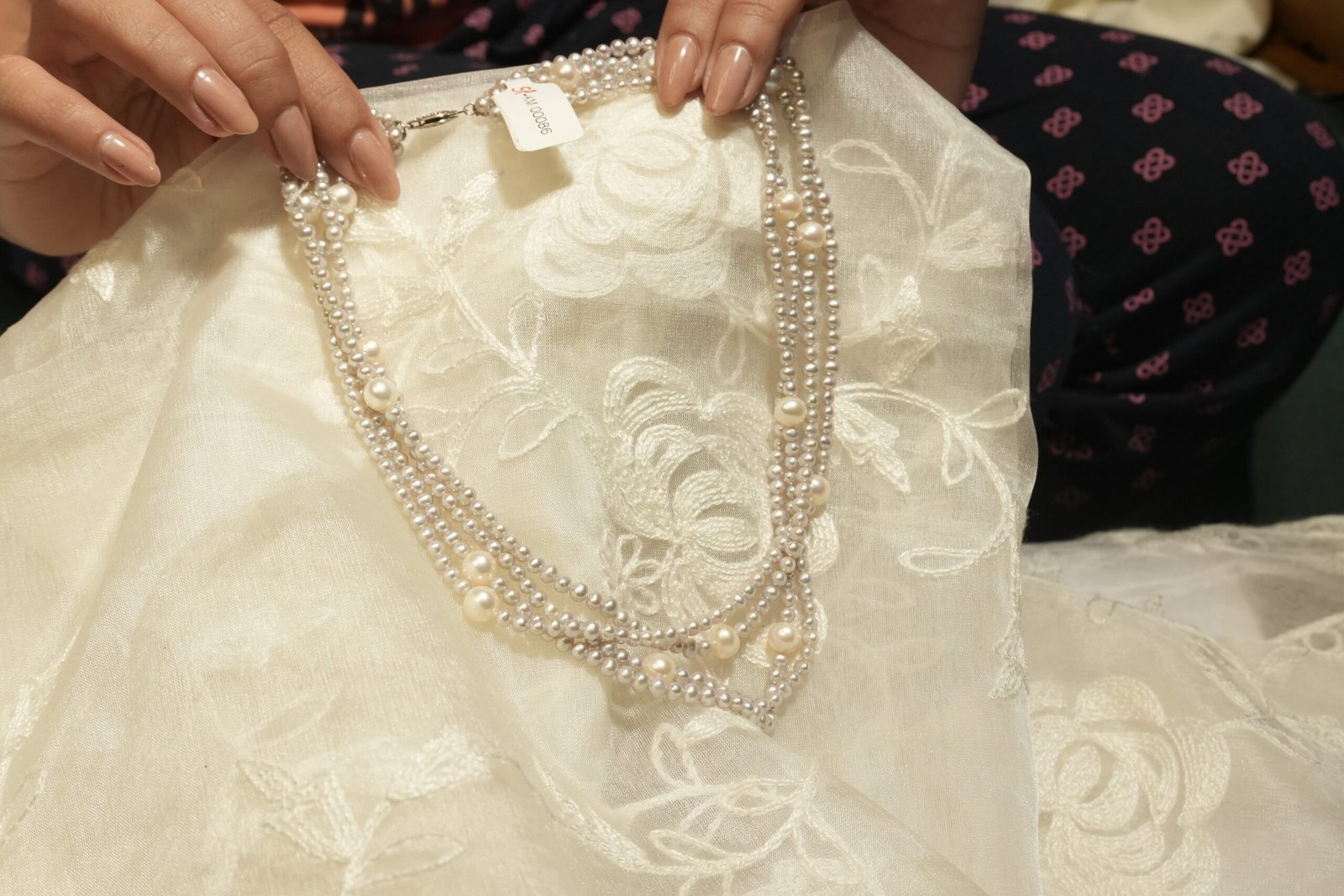 White & Grey Fresh Water Pearls 4 Line Necklace - Image 3
