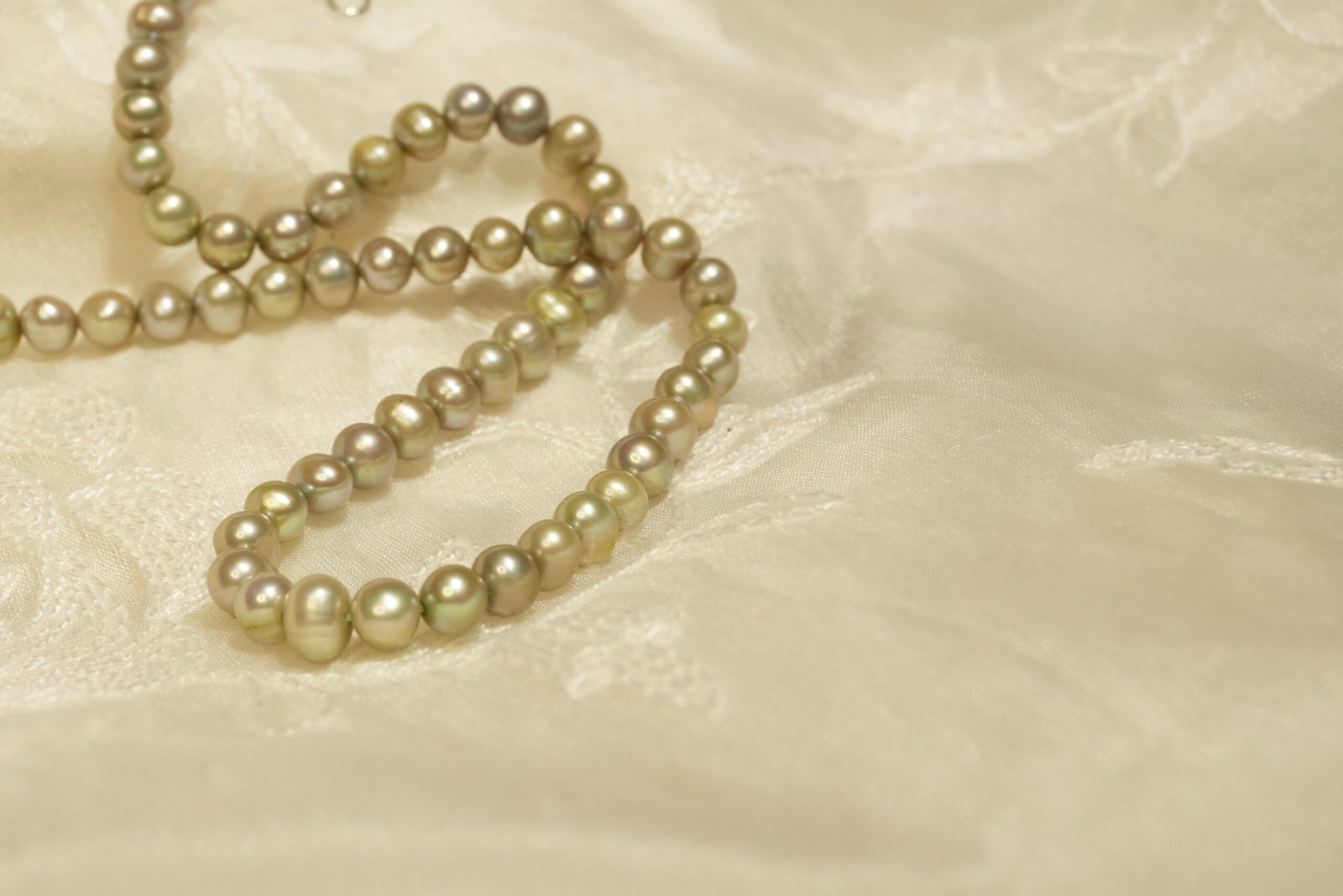 Light Green Fresh Water Pearl Necklace & Earrings - Image 3