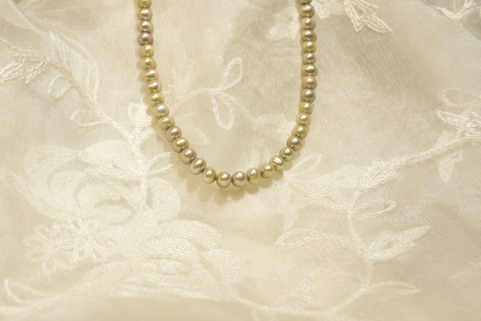 Light Green Fresh Water Pearl Necklace & Earrings - Image 2