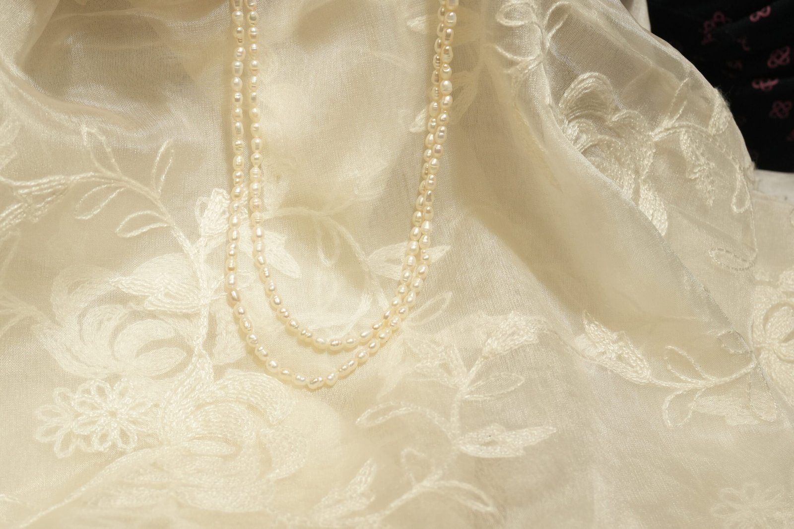 Rice Pearl 2 Line Necklace With Metal Clasp With Silver Tops - Image 3