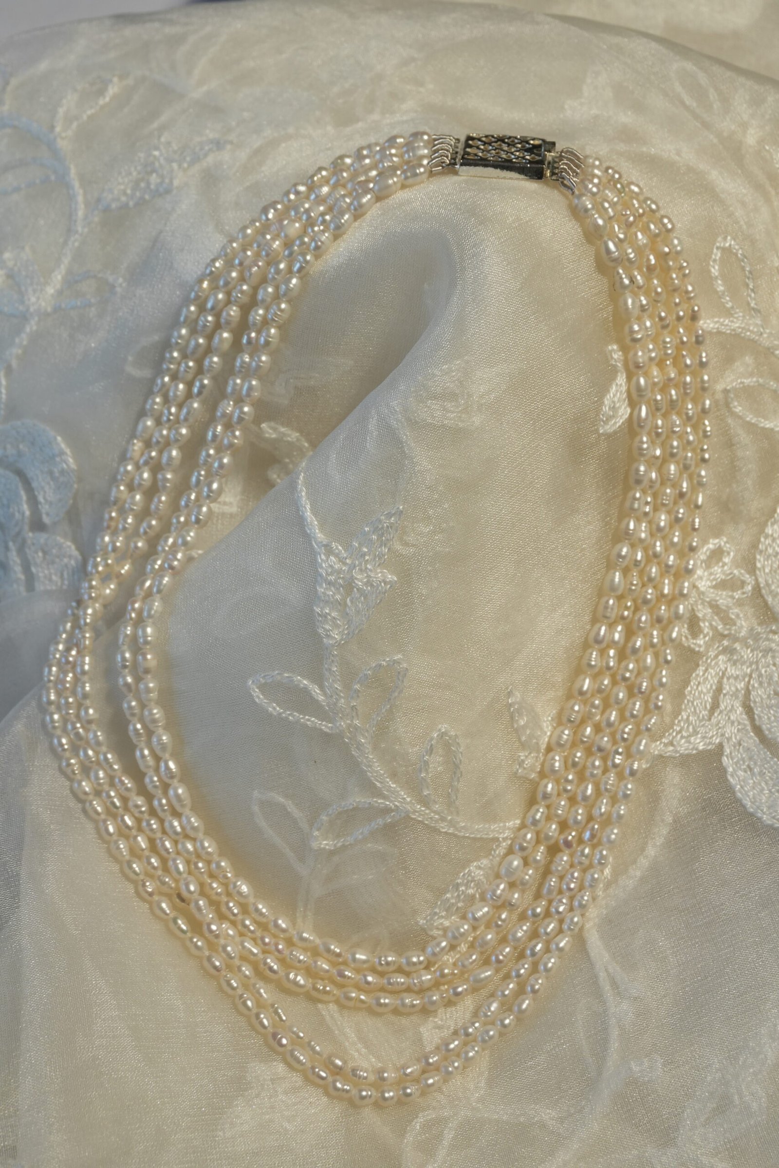 Rice Pearl 5 Line Necklace With Metal Clasp - Image 2