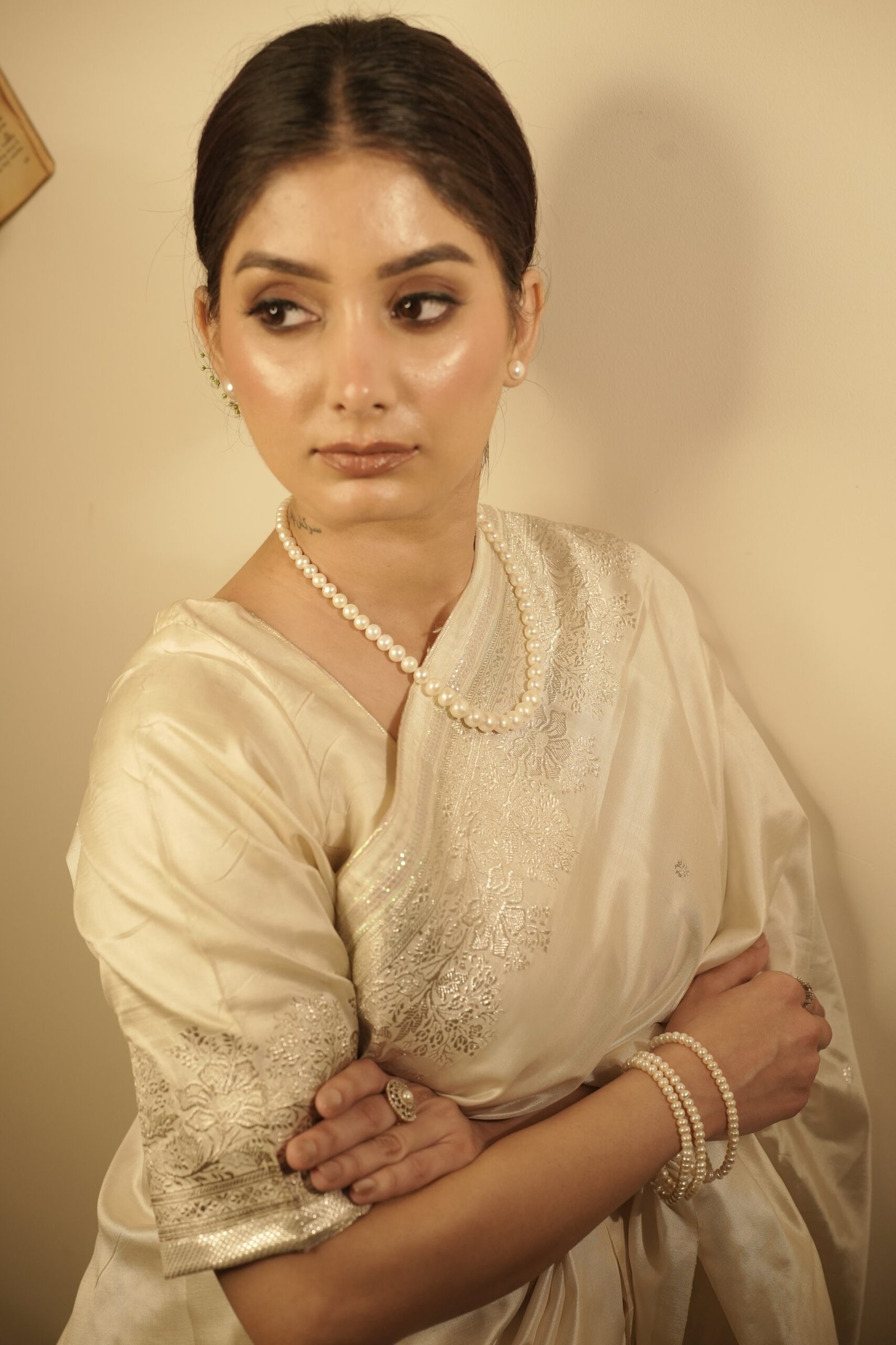 Fresh Water Pearl 2 Line Necklace with Metal Clasp & Earrings