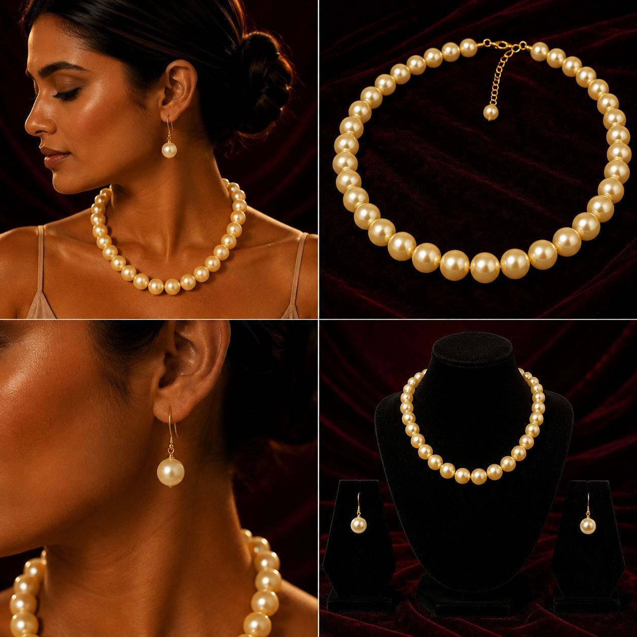 Beautiful Glass Beads Necklace with Sarafa & Metal Earrings (14mm) - Image 2