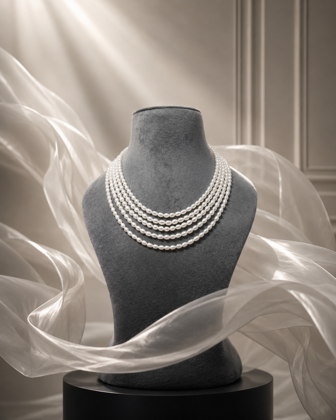 Fresh Water Pearls 5 Line Necklace With Metal Clasp