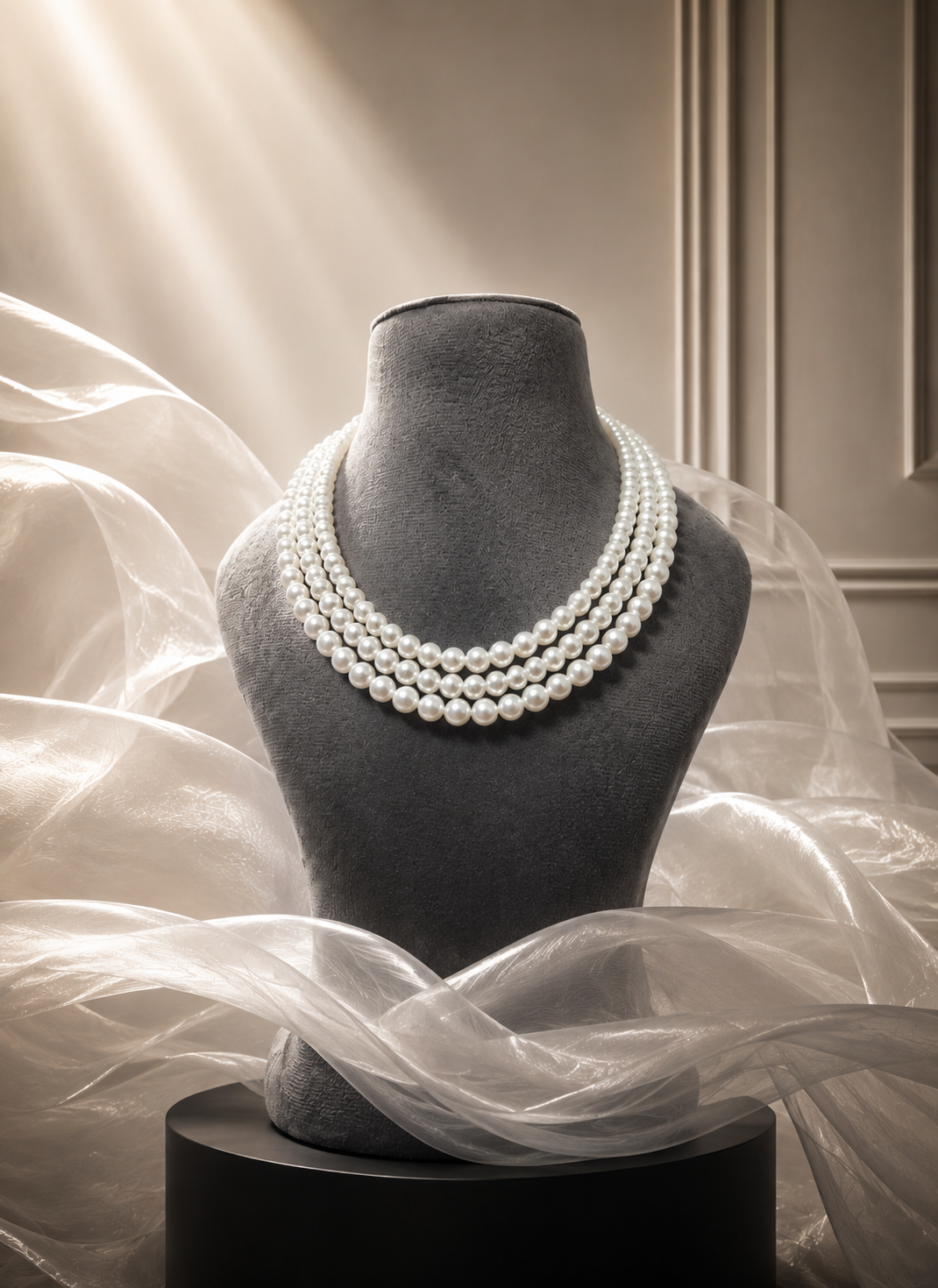 Three-Line Classic Pearl Necklace - Image 2