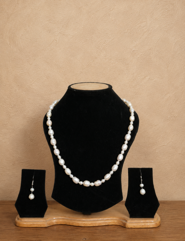 Fresh Water Pearl  Necklace with Metal Clasp with Metal Earrings