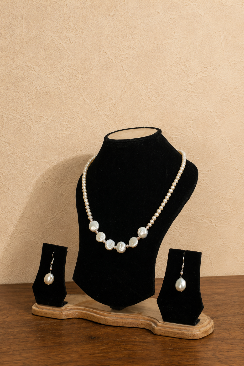 Fresh Water Pearl Necklace with Metal Clasp with Metal Earrings - Image 2