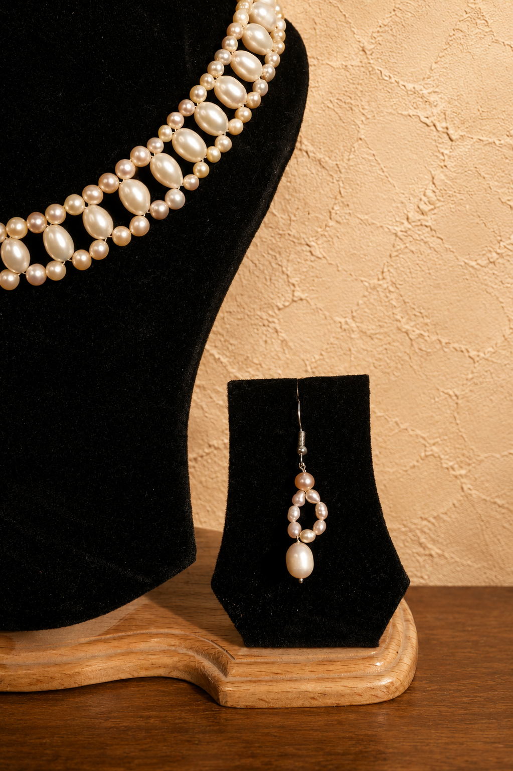 Fresh Water Pearl Necklace with Metal Clasp with Metal Earrings - Image 3