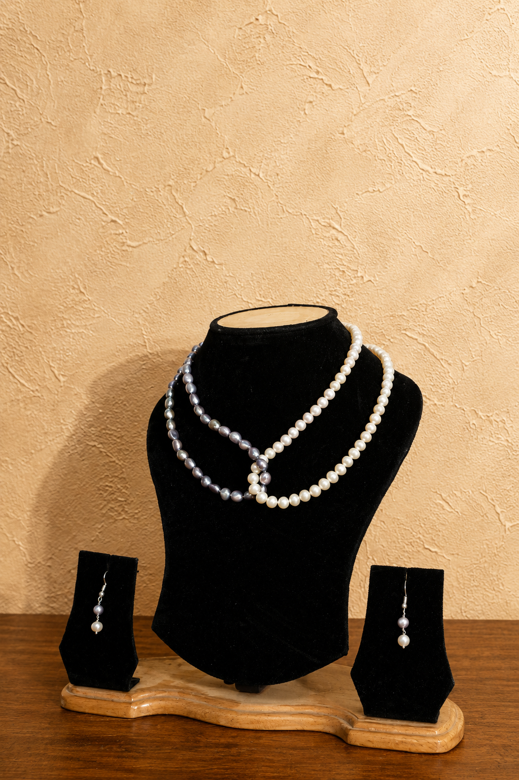 Fresh Water Pearl 2 line Necklace with Metal Clasp with Metal Earrings - Image 2
