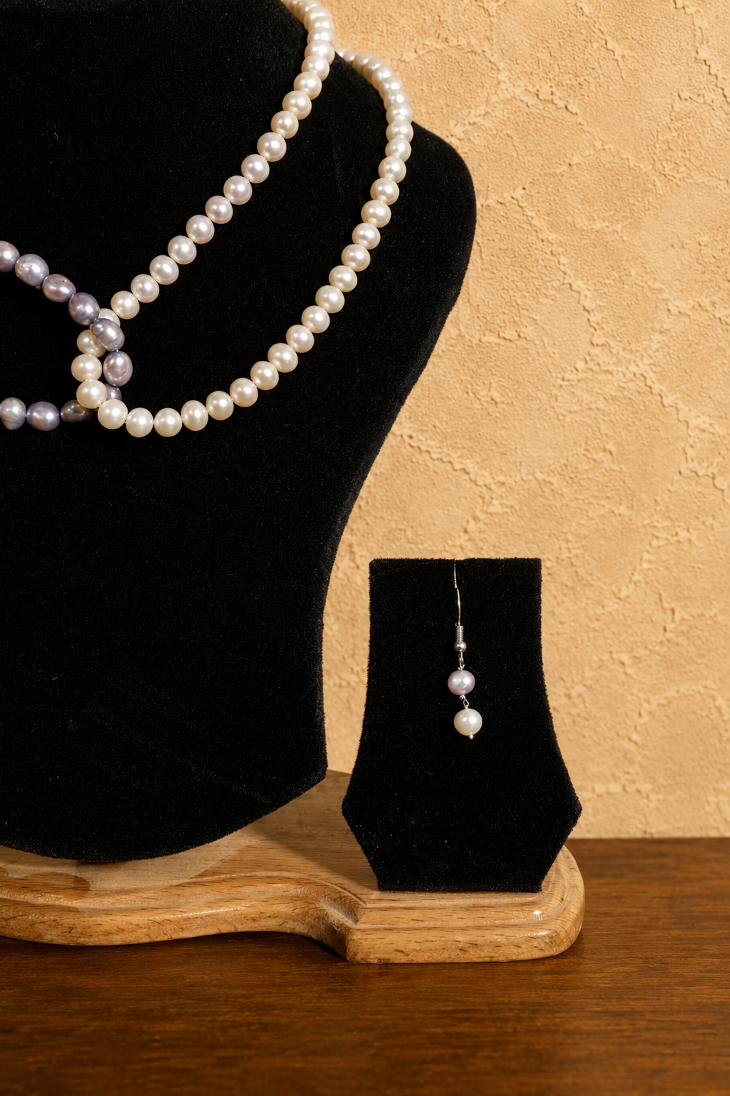Fresh Water Pearl 2 line Necklace with Metal Clasp with Metal Earrings - Image 3