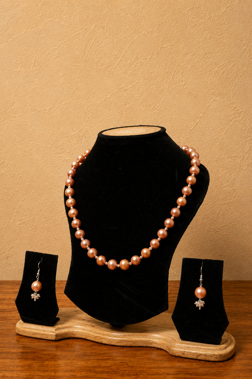 Fresh Water Pearl Necklace with Metal Clasp with Metal Earrings - Image 2
