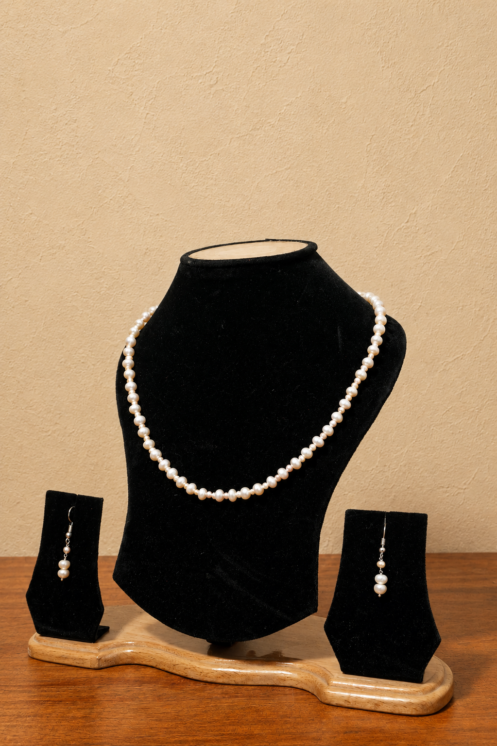 Fresh Water Pearl Necklace with Metal Clasp with Metal Earrings - Image 2