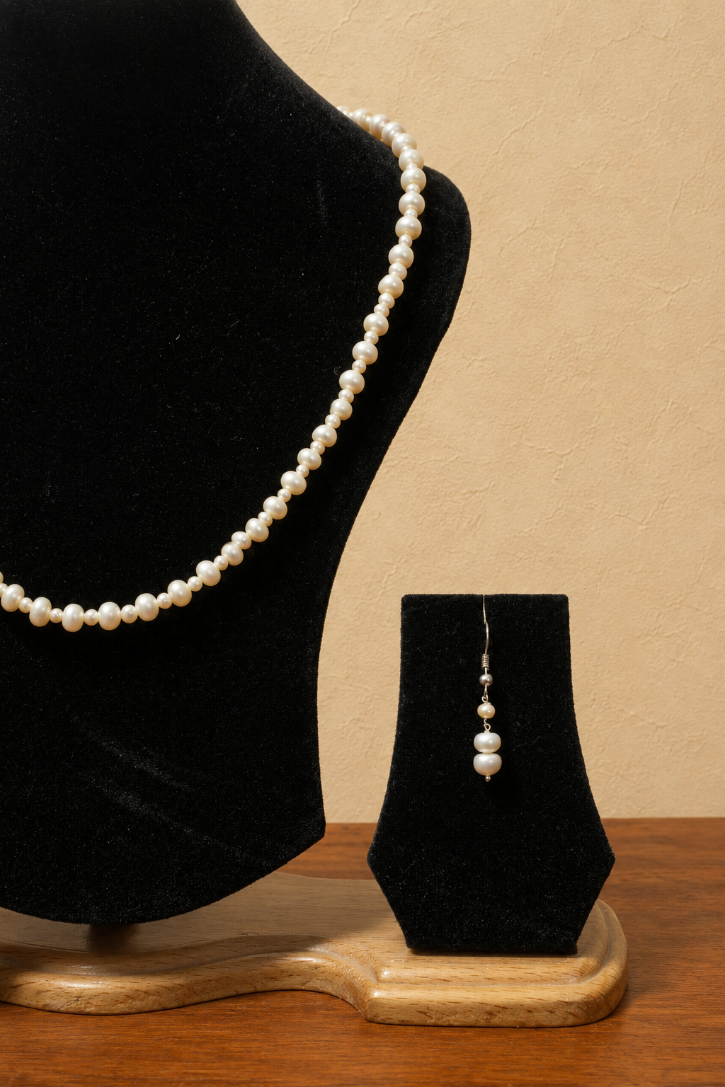 Fresh Water Pearl Necklace with Metal Clasp with Metal Earrings - Image 3