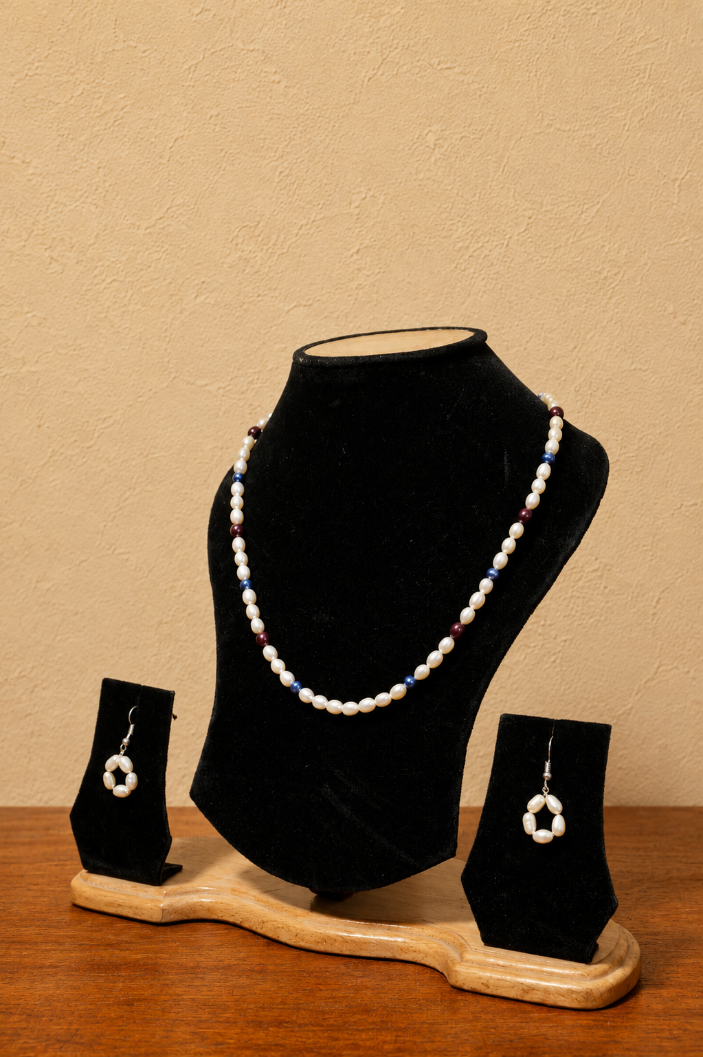 Fresh Water Pearl Necklace with Metal Clasp with Metal Earrings - Image 2