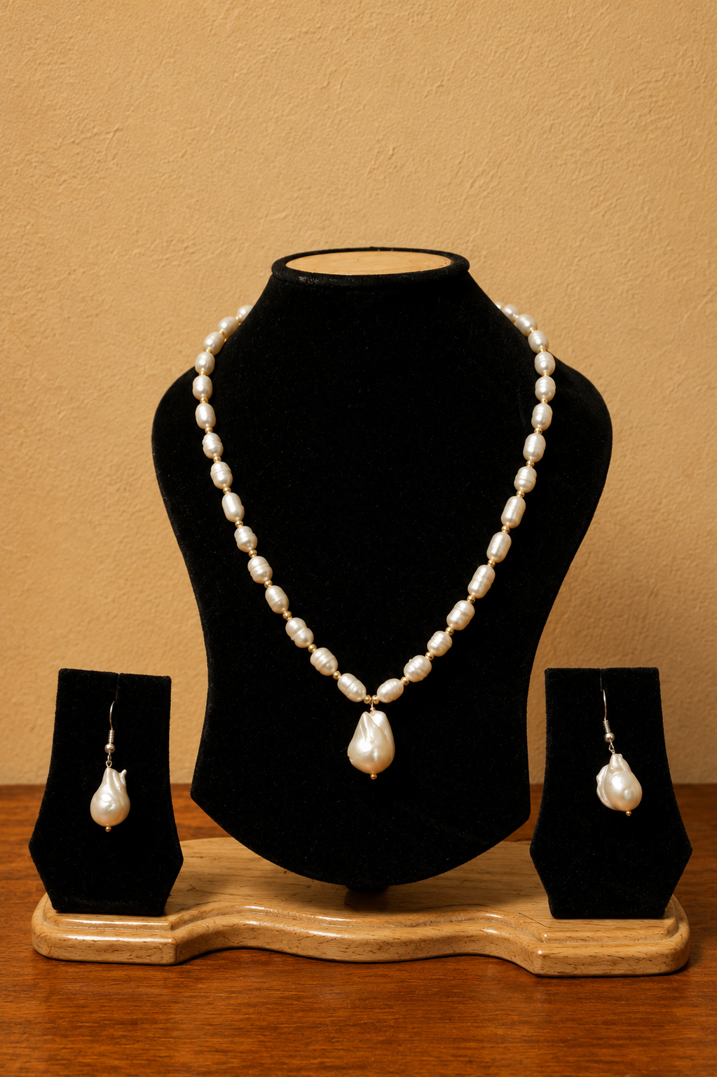 Fresh Water Pearl Necklace with Metal Clasp with Metal Earrings