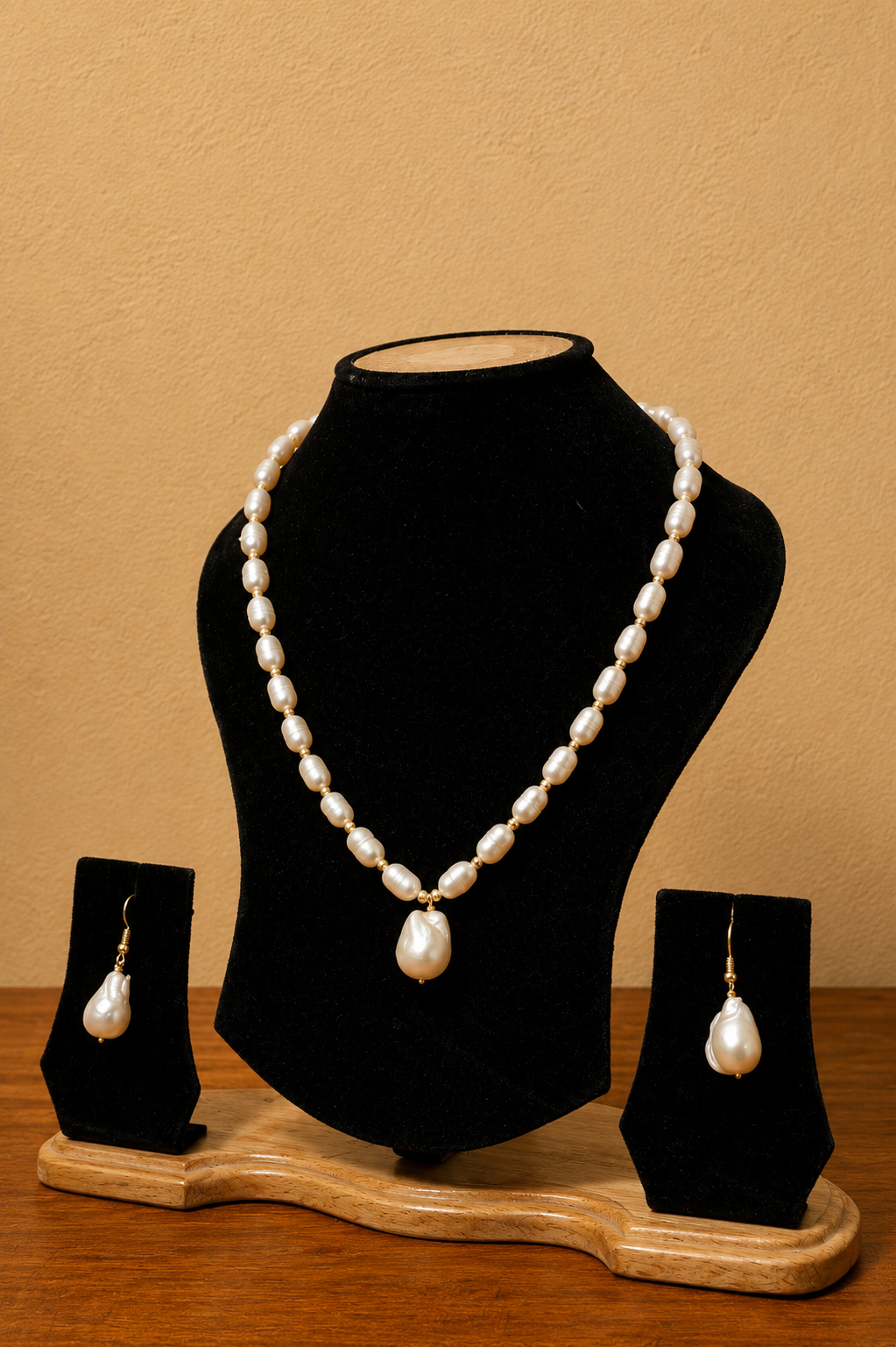 Fresh Water Pearl Necklace with Metal Clasp with Metal Earrings - Image 2