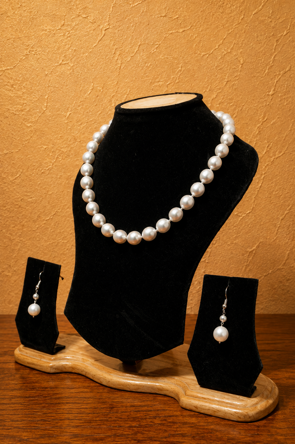 Fresh Water Pearl Knotted Necklace with Metal Clasp with Metal Earrings - Image 2
