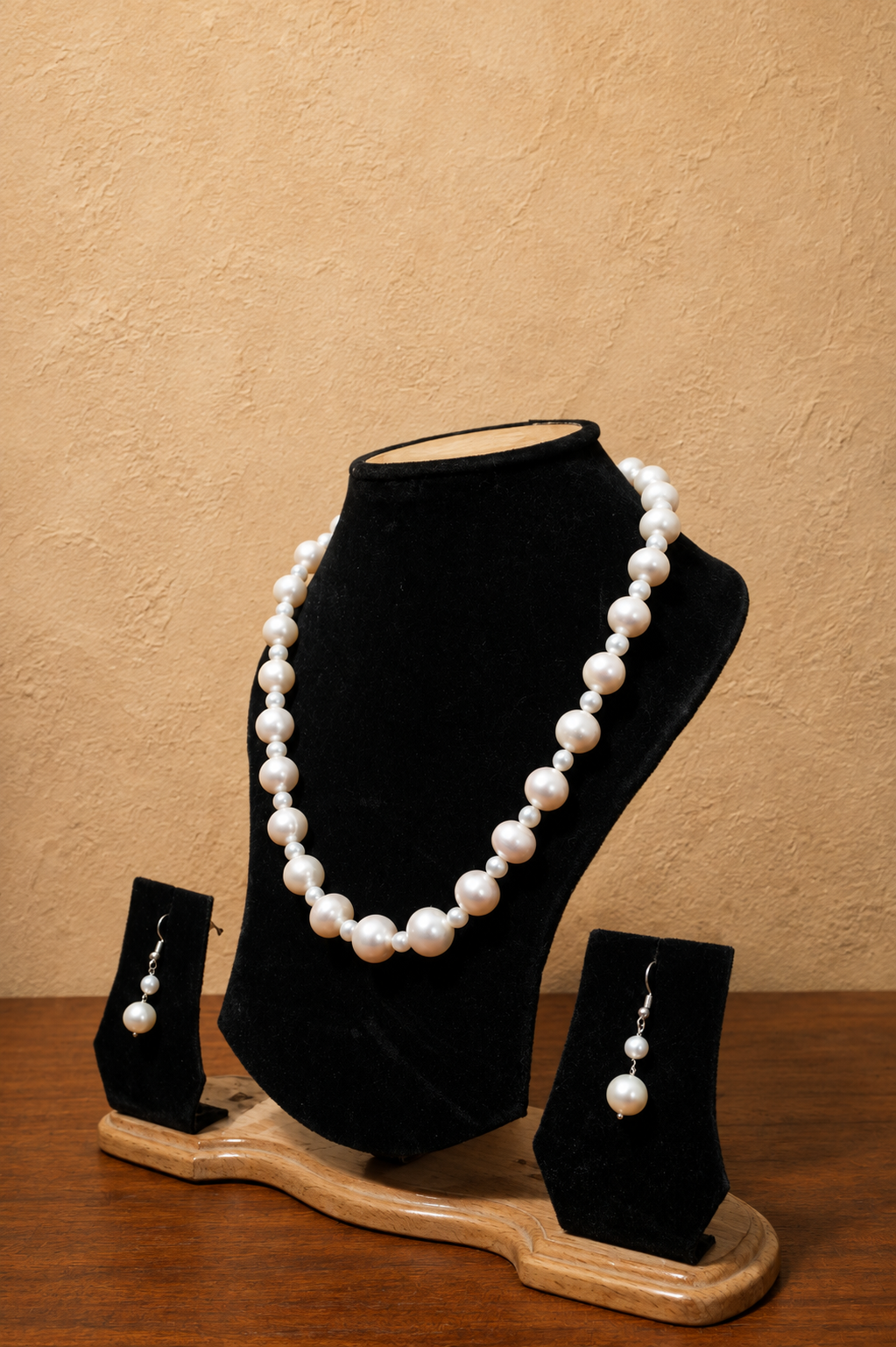 Fresh Water Pearl Necklace with Metal Clasp with Metal Earrings - Image 2