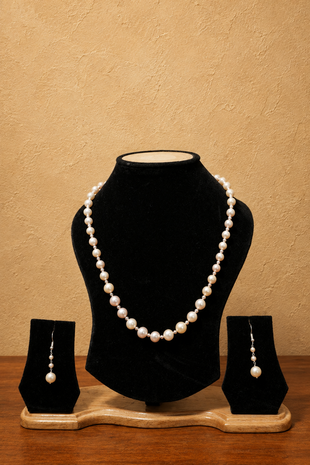 Fresh Water Pearl Necklace with Metal Clasp with Metal Earrings