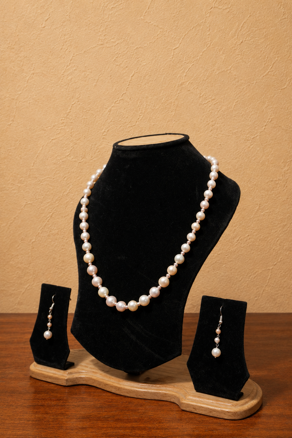 Fresh Water Pearl Necklace with Metal Clasp with Metal Earrings - Image 2