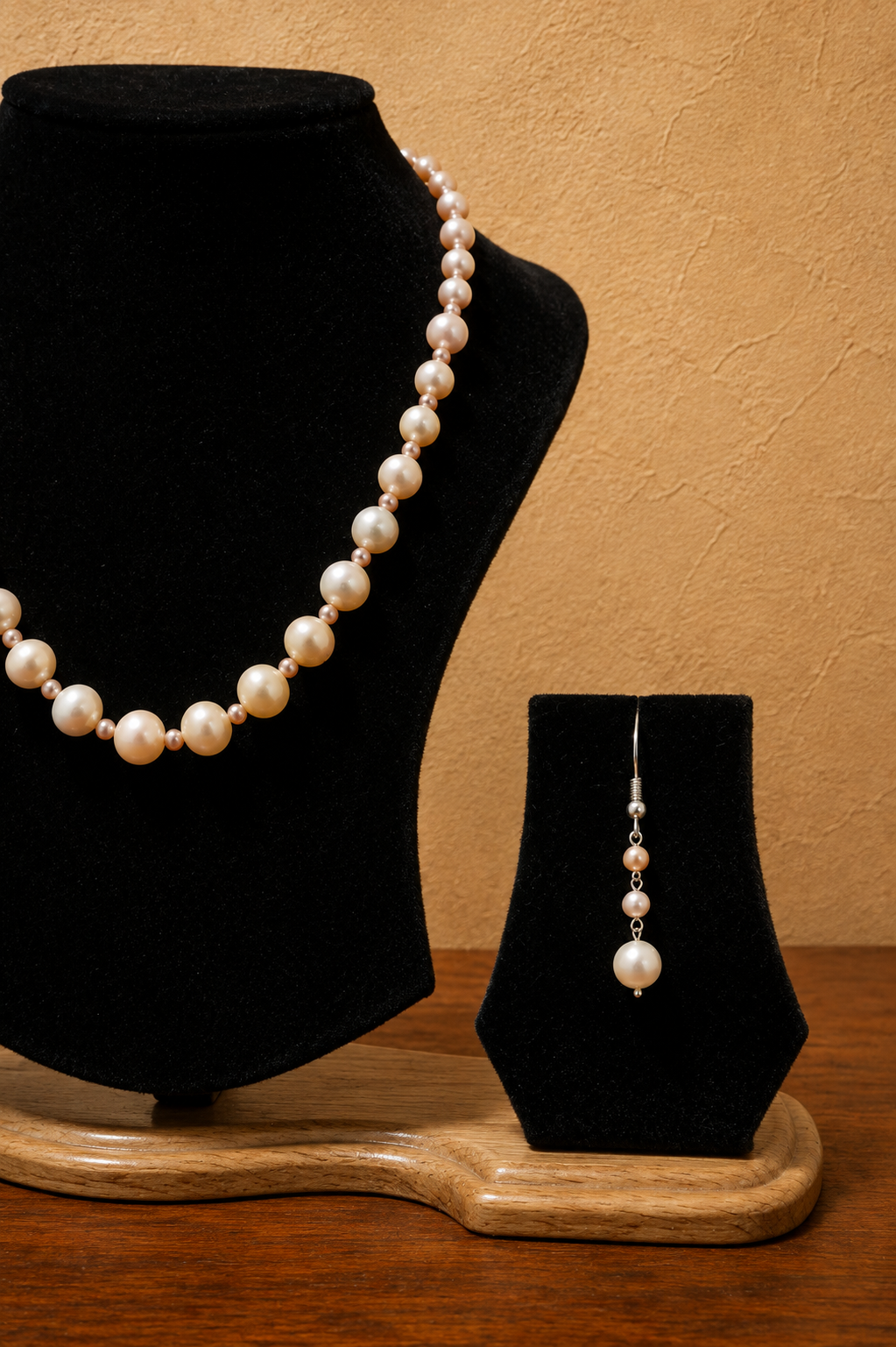Fresh Water Pearl Necklace with Metal Clasp with Metal Earrings - Image 3