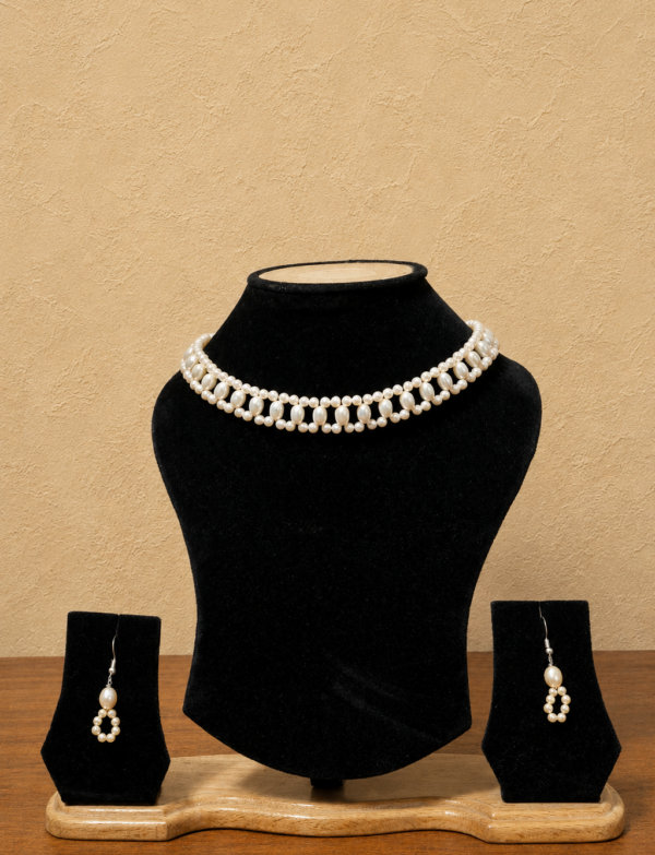 Fresh Water Pearl Necklace with Metal Clasp with Metal Earrings