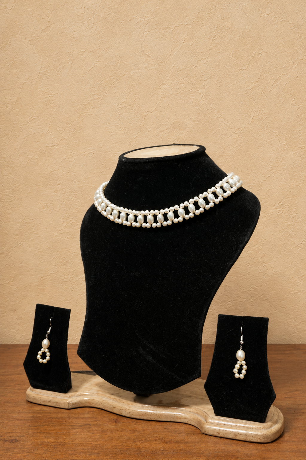 Fresh Water Pearl Necklace with Metal Clasp with Metal Earrings - Image 2