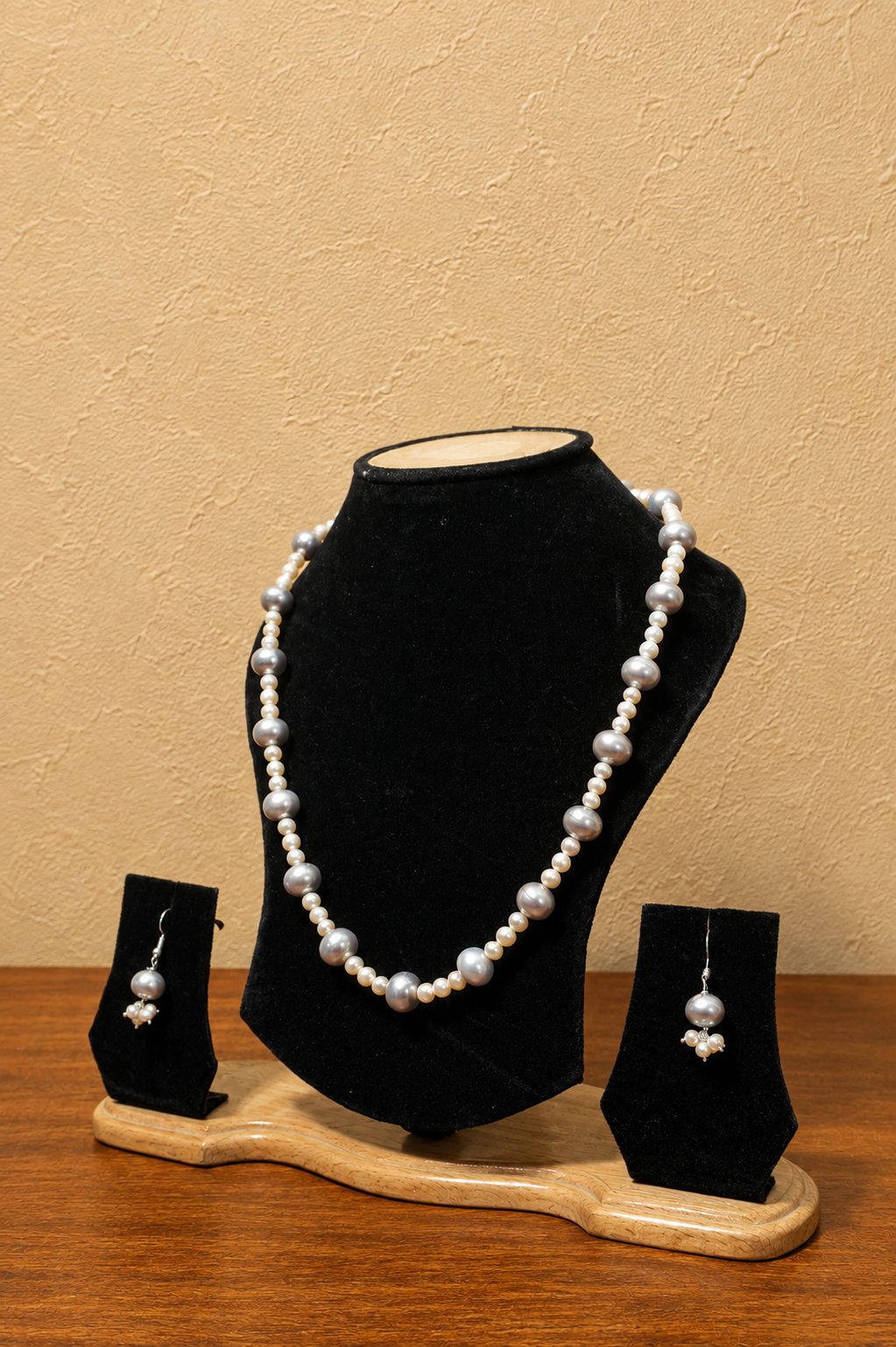 Fresh Water Pearl Necklace with Metal Clasp with Metal Earrings - Image 2