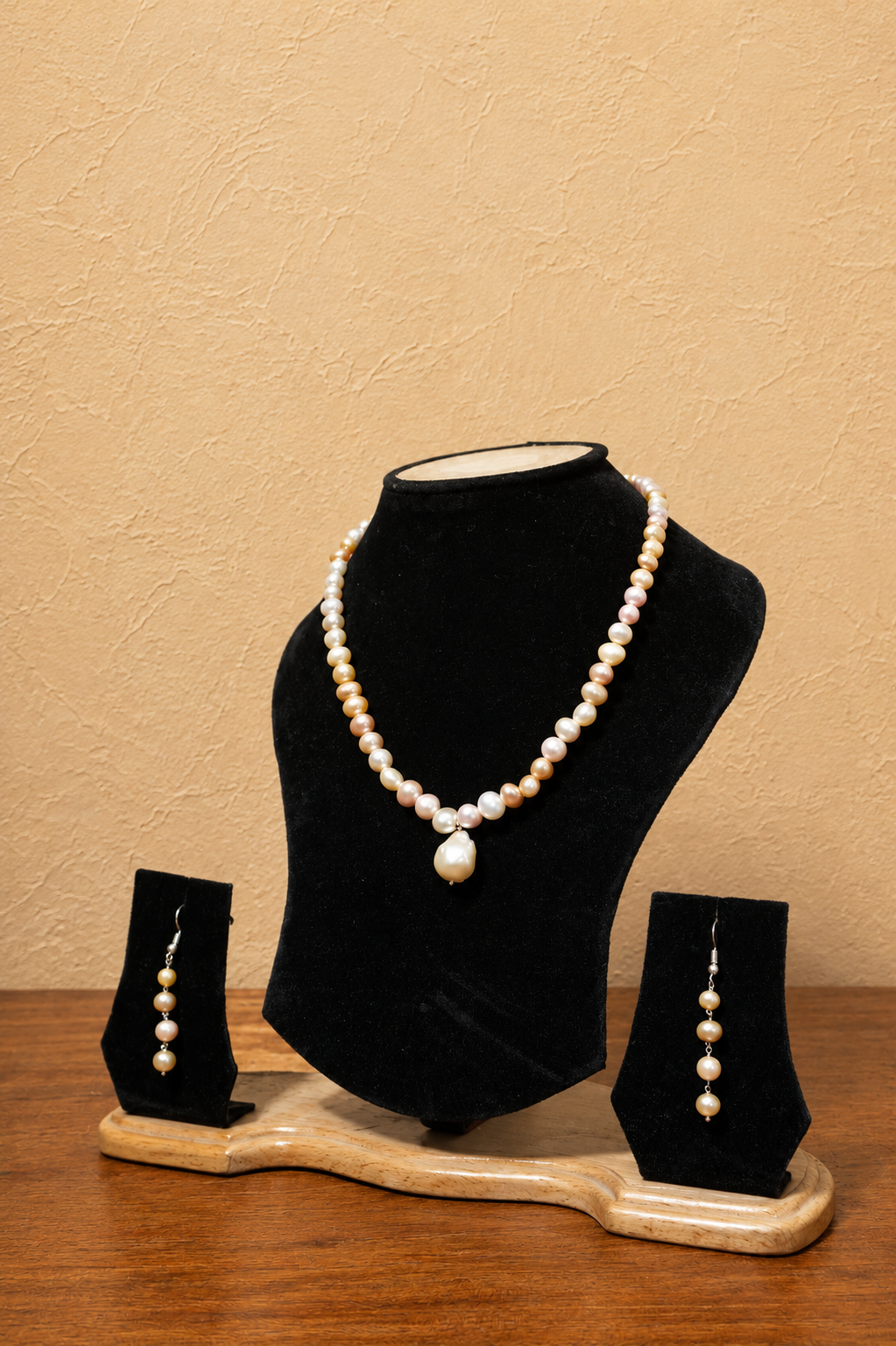 Fresh Water Pearl Necklace with Metal Clasp with Metal Earrings - Image 2