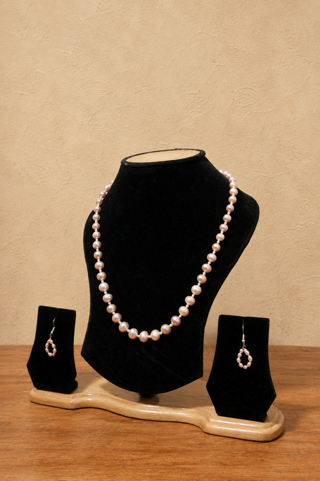 Fresh Water Pearl Necklace with Metal Clasp with Metal Earrings - Image 2