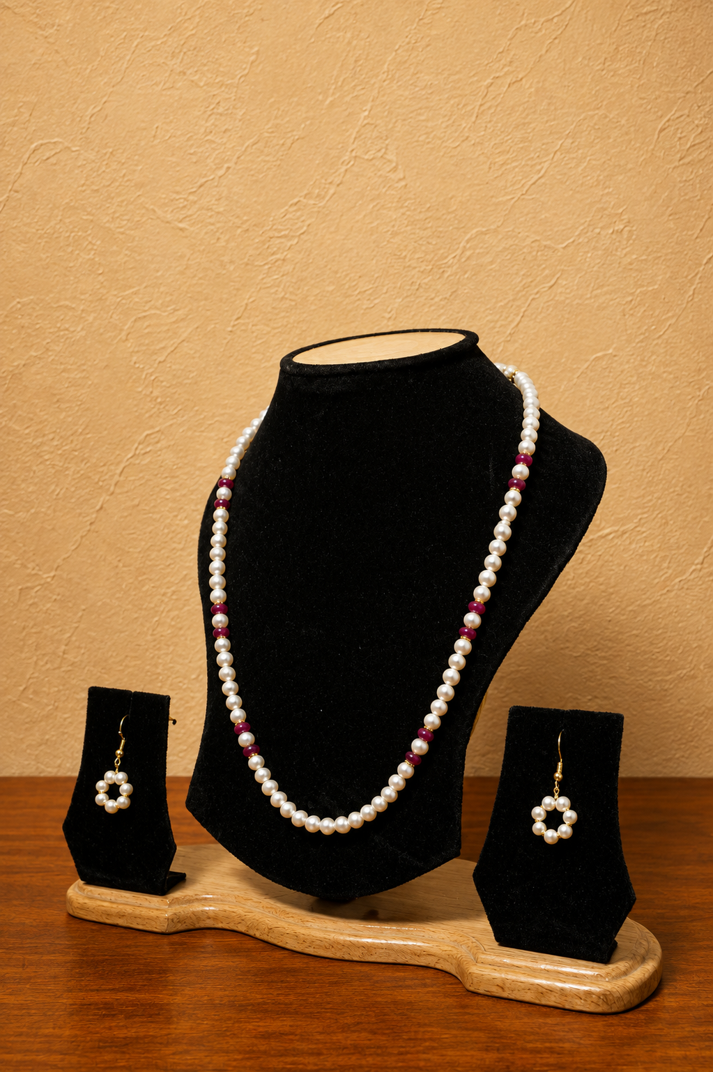 Fresh Water Pearl Necklace with Metal Clasp with Metal Earrings - Image 2