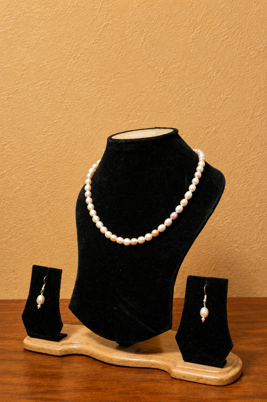 Fresh Water Pearl Necklace with Metal Clasp with Metal Earrings - Image 2