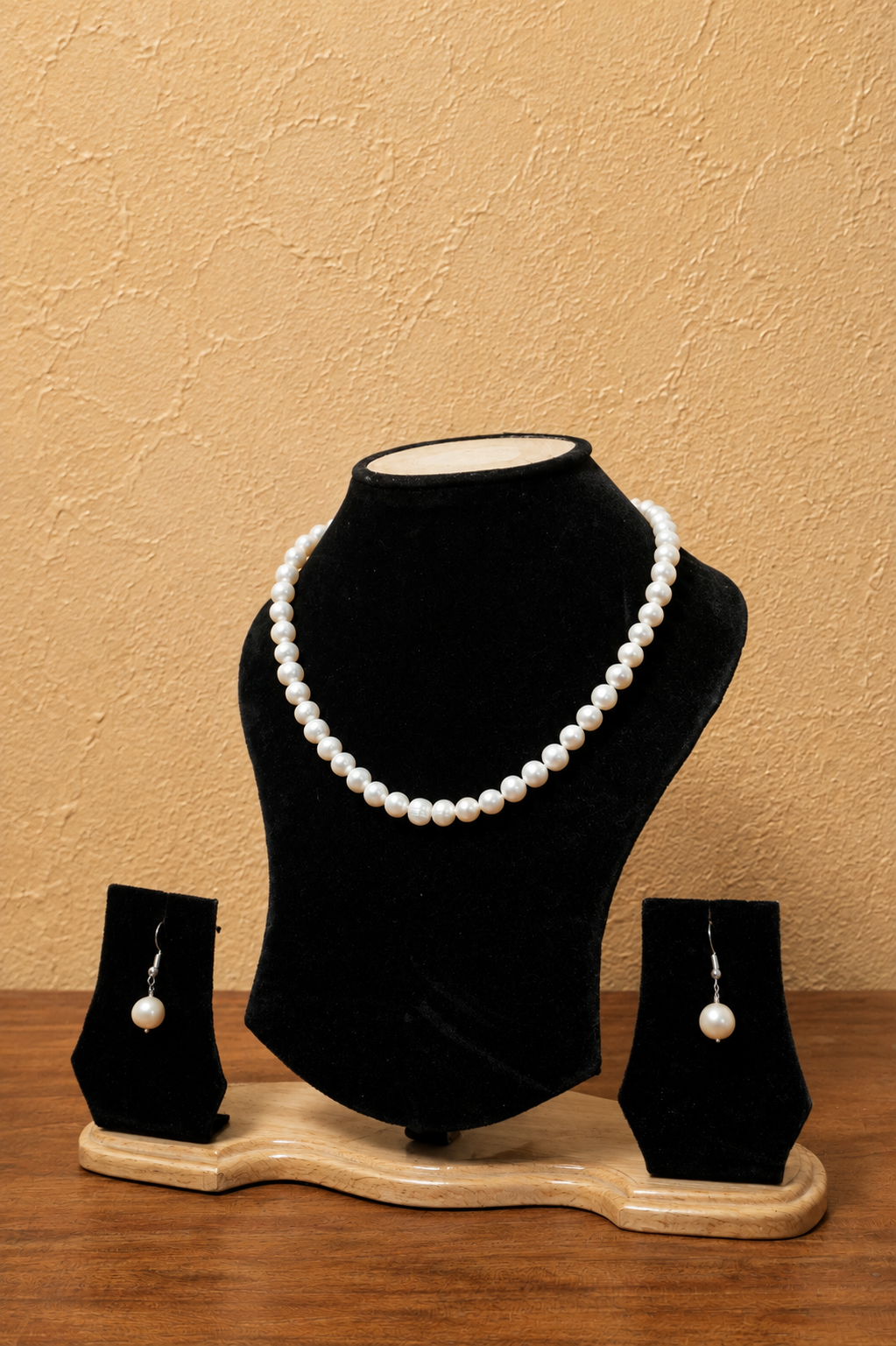 Fresh Water Pearl Necklace with Metal Balls & Metal Clasp with Metal Earrings - Image 2