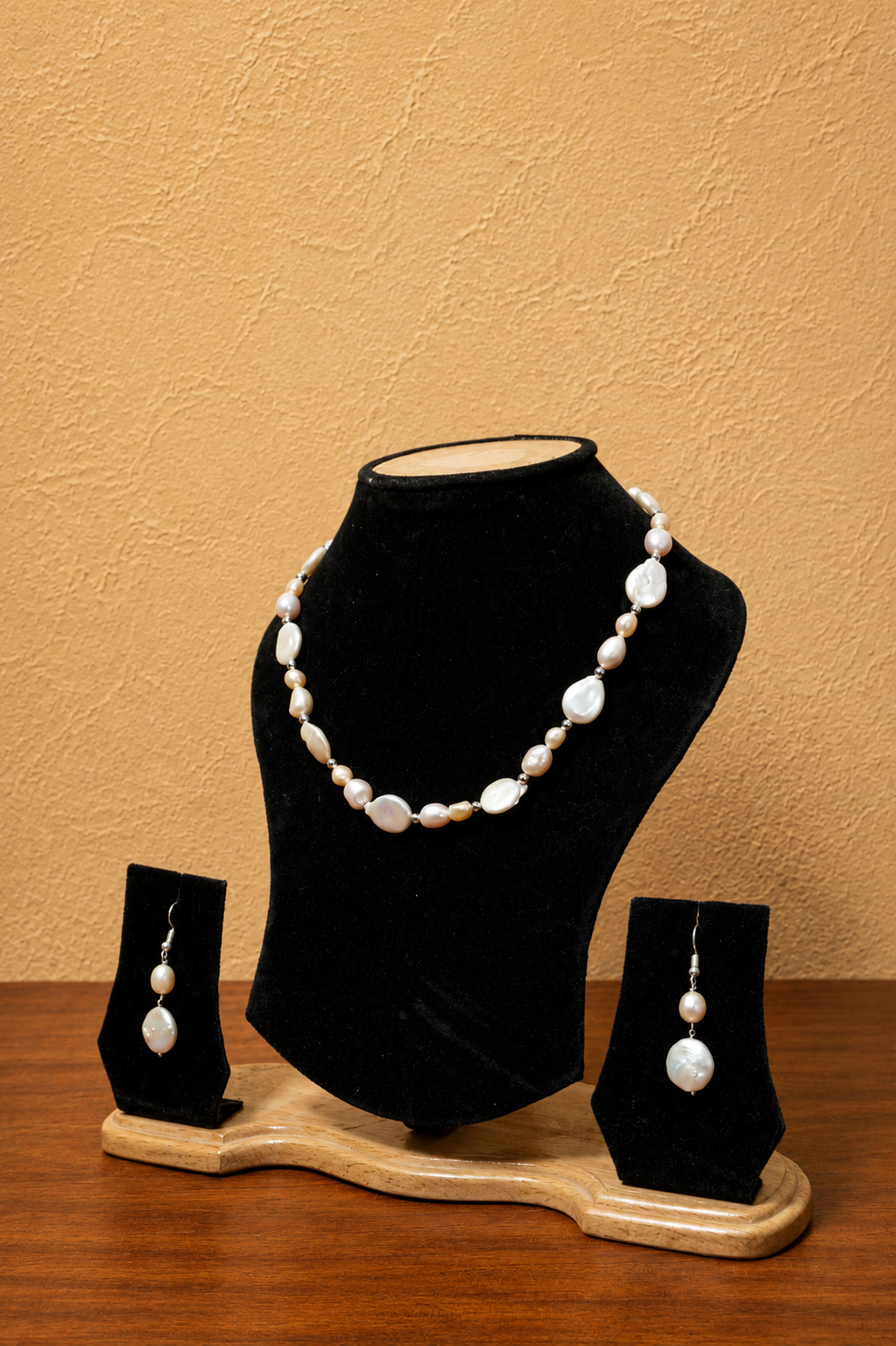Fresh Water Pearl Necklace with Metal Clasp with Metal Earrings - Image 2
