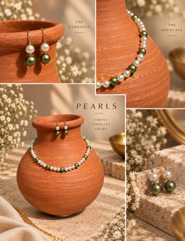 Freshwater Pearl Necklace with Metal Clasp with Metal Earrings