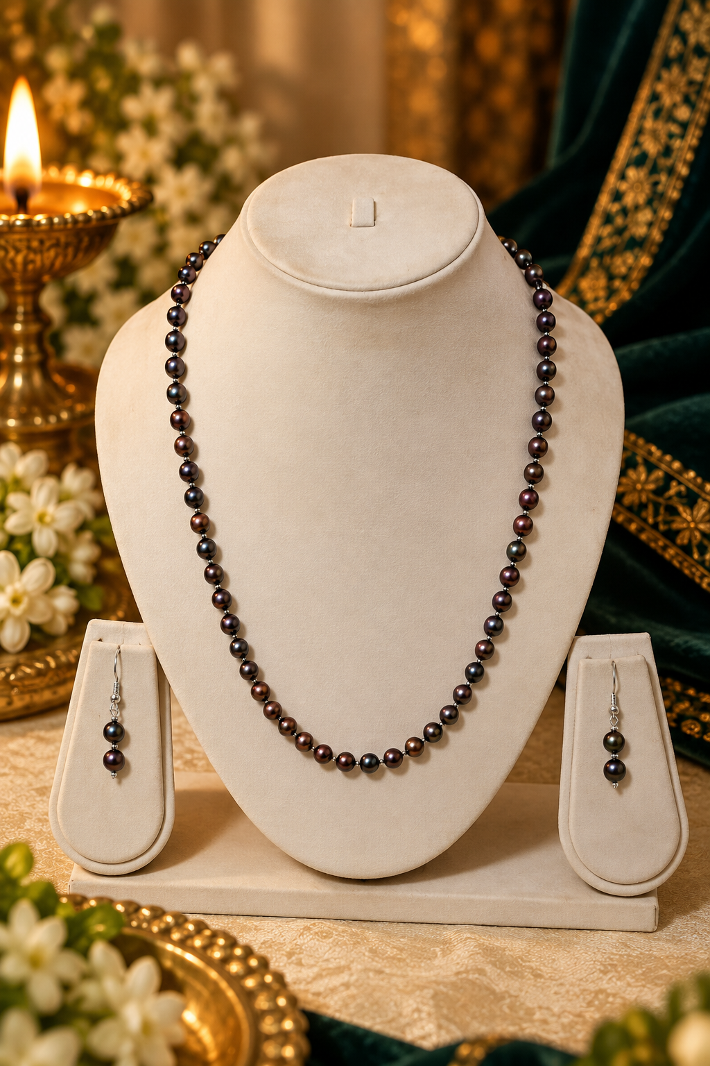 FRESH WATER PEARL NECKLACE With METAL CLASP WITH METAL EARRINGS