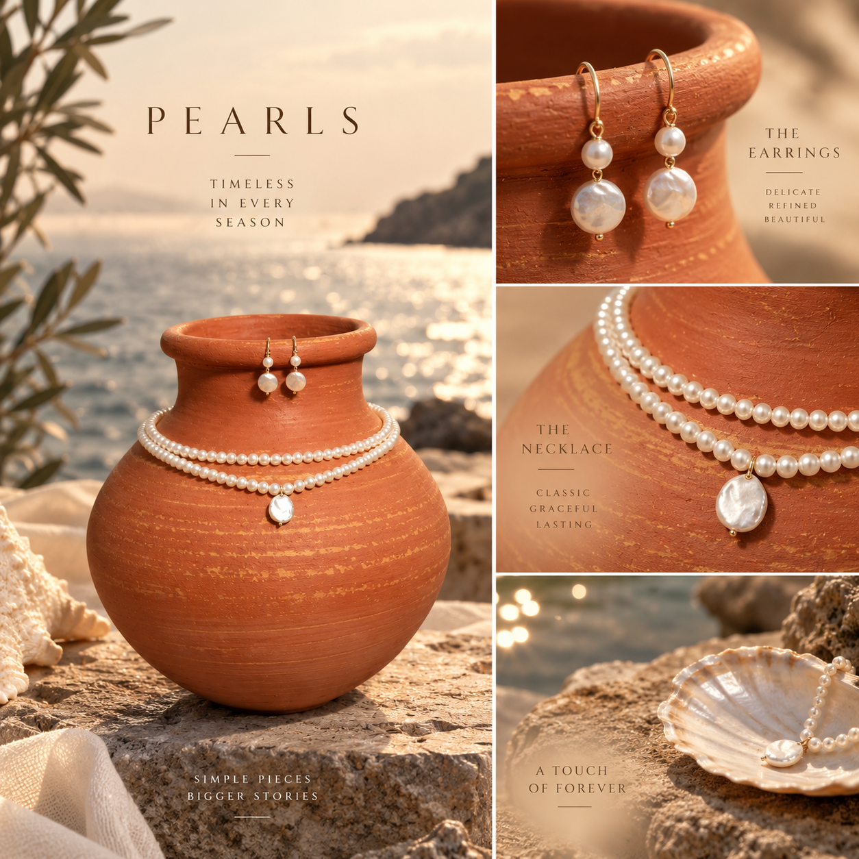 Fresh Water Pearl 2 Line Necklace With Metal Clasp With Metal Earrings