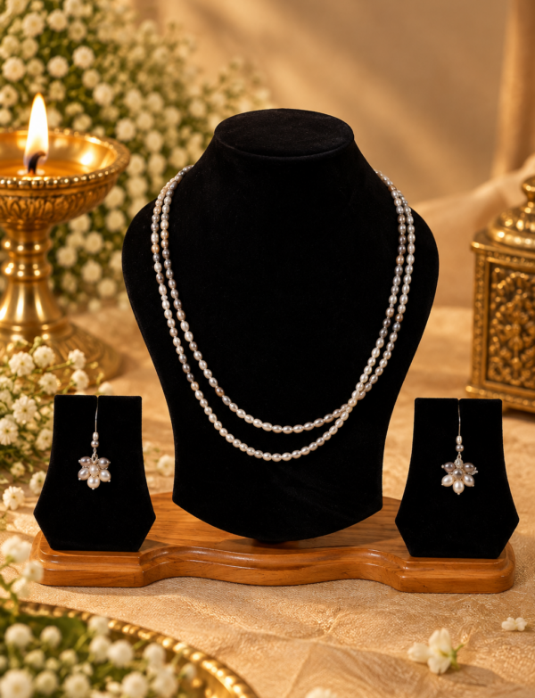 FRESH WATER PEARL  2 Line NECKLACE With METAL CLASP WITH METAL EARRINGS